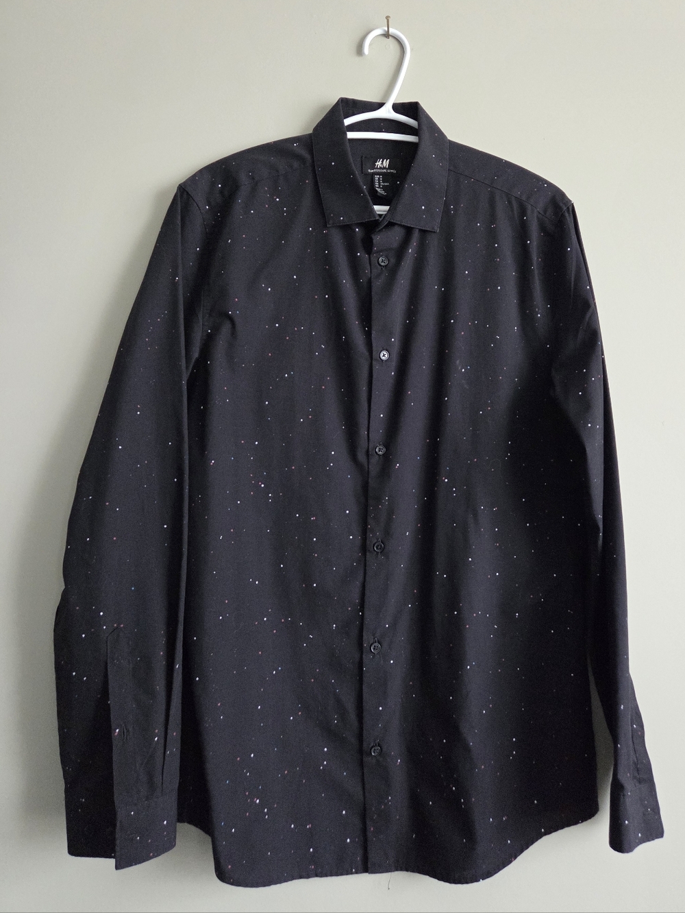 H&M Slim Fit Casual Long Sleeve Dress Shirt Patterned Button Down Tailored Med